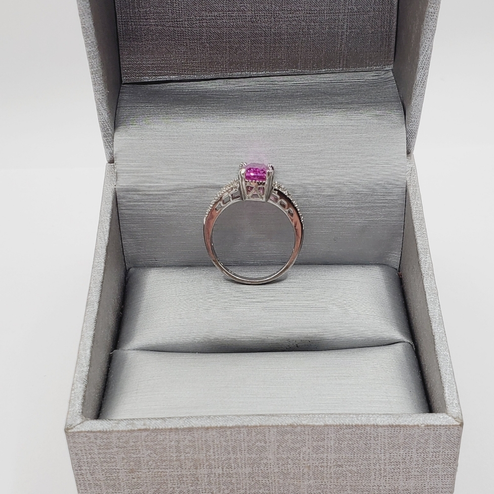 Genuine Pink & White Topaz 925 Sterling Silver Ring - Picture 2 of 8